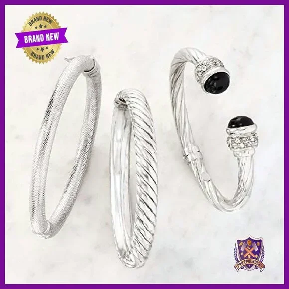 Sterling Silver Spiraled Oval Bangle Bracelet 8.5 Inch Polished Finish